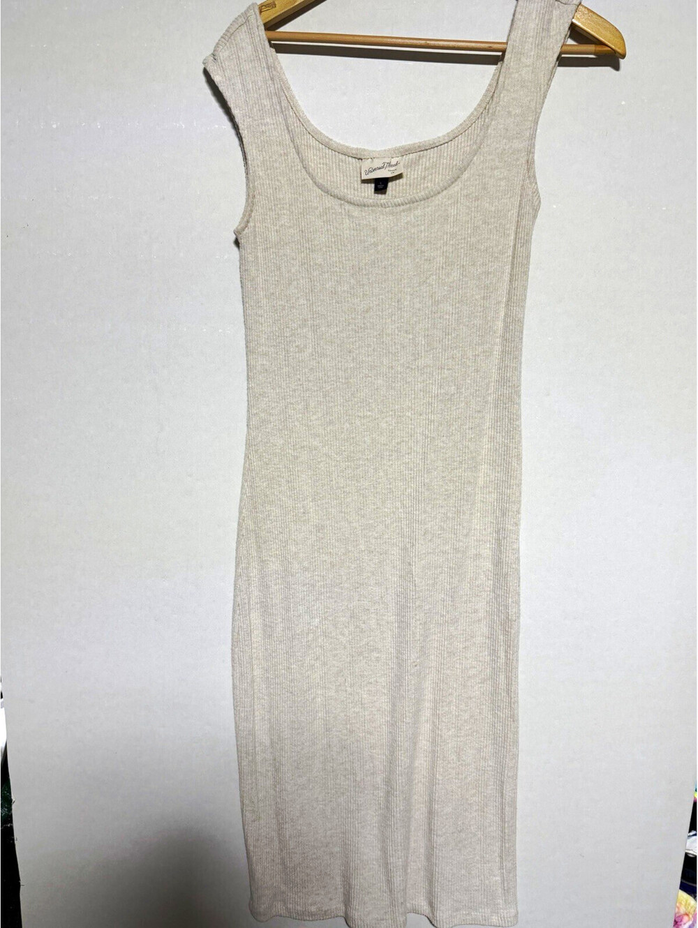 Universal Thread Beige Rib Knit Scoop Neck Sleeveless Bodycon Midi Dress L